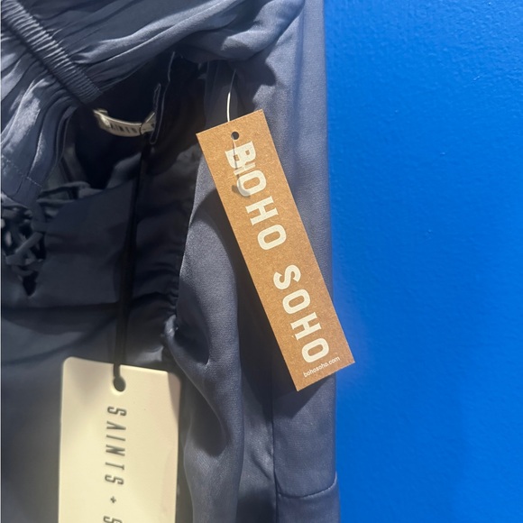 NWT Chic Slate Blue Ruched Mini Dress - Picture 5 of 9